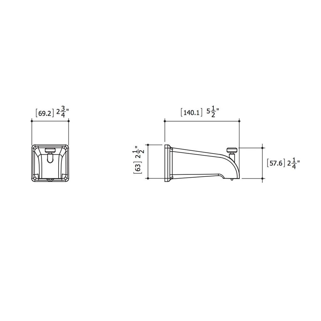 ALT 90761 Square Tub Spout With Diverter Chrome 2