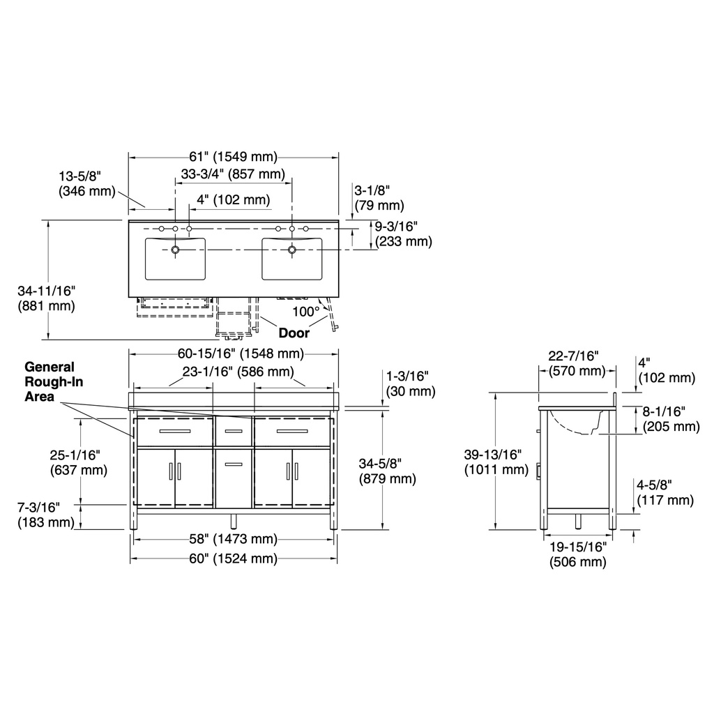 Kohler 40641-BD1-BWK Kresla 60 Inch Vanity Set
