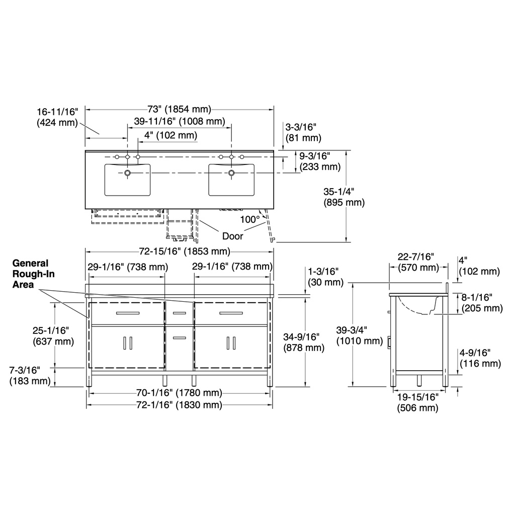 Kohler 40642-BD1-WEK Kresla 72 Inch Vanity Set