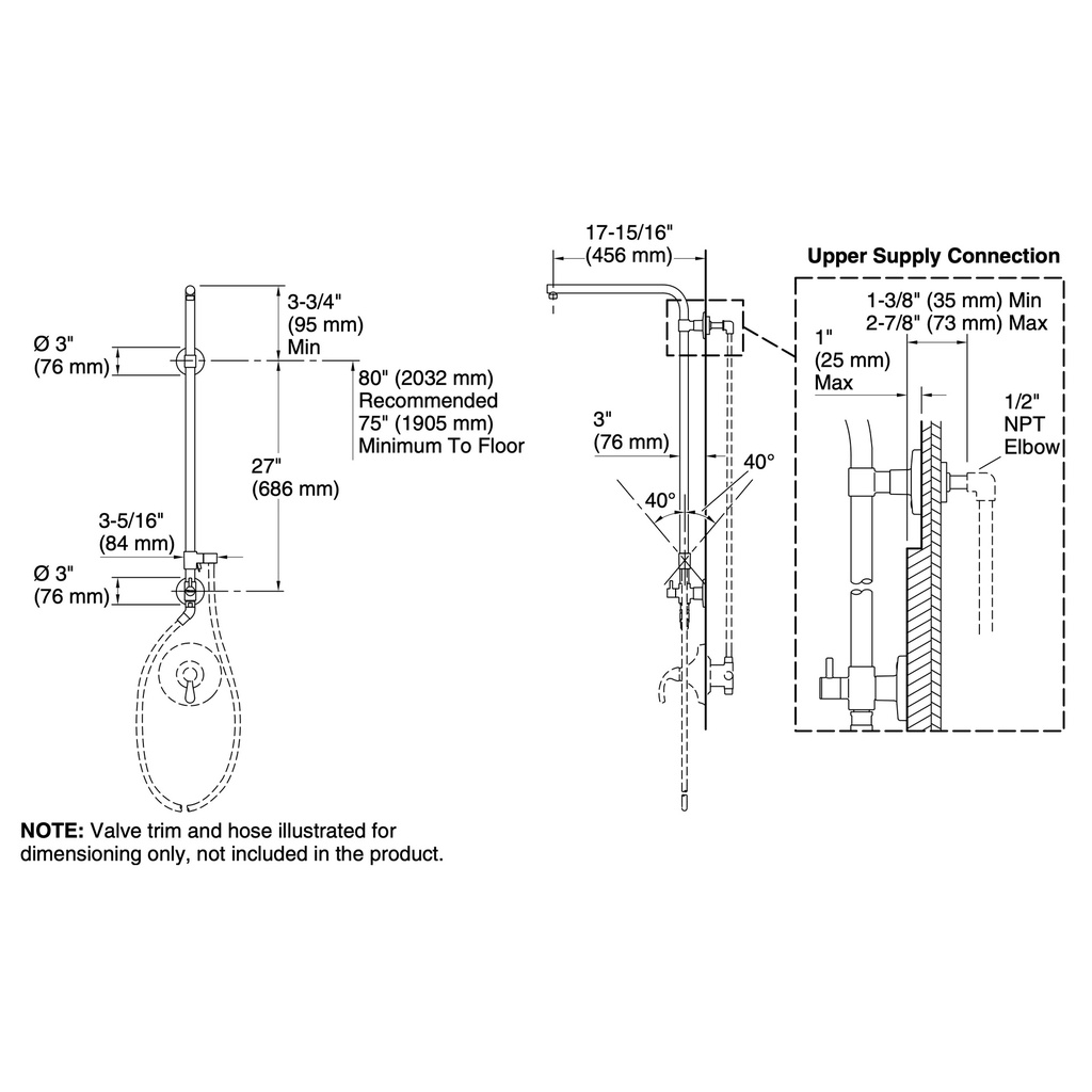 Kohler 45210-TT Hydrorail-R-Beam Bath/Shower Column