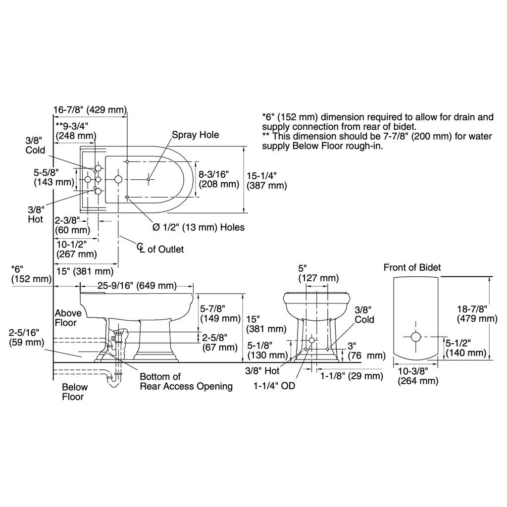 Kohler 4886-96 Memoirs Vertical Spray Bidet