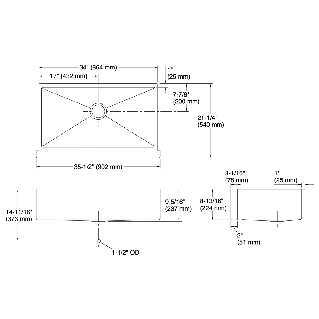 Kohler 5415-NA Strive One Bowl Apron Sink 34X21