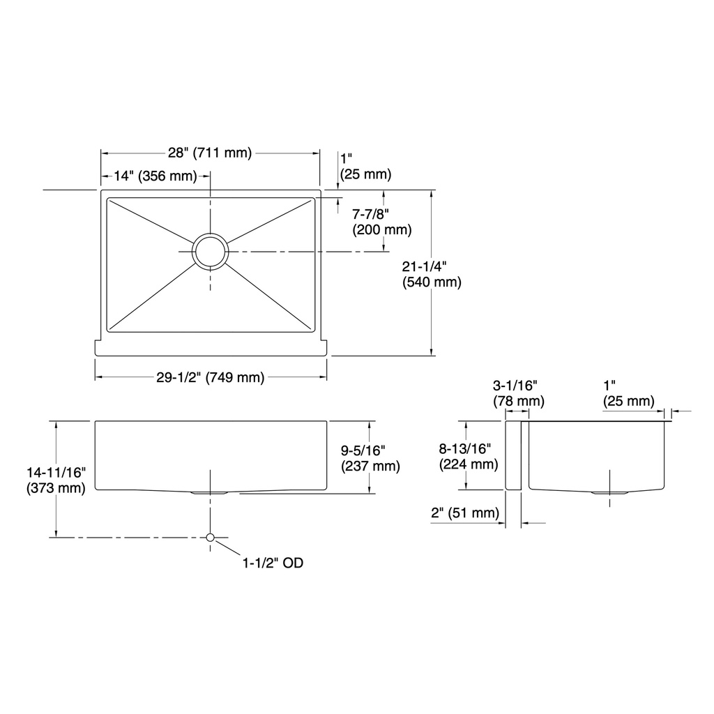Kohler 5417-NA Strive One Bowl Apron Sink 28X21