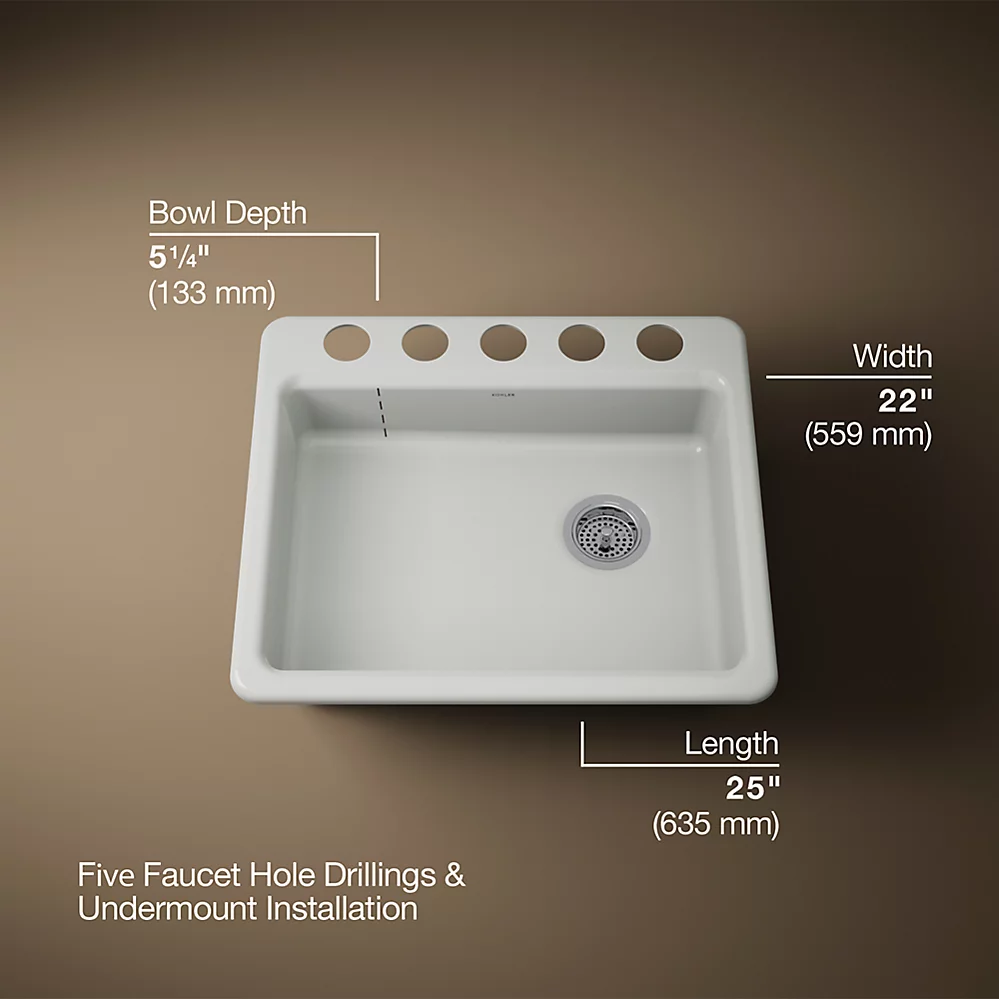 Kohler 5479-5U-FF Riverby 25 Single Basin Sink