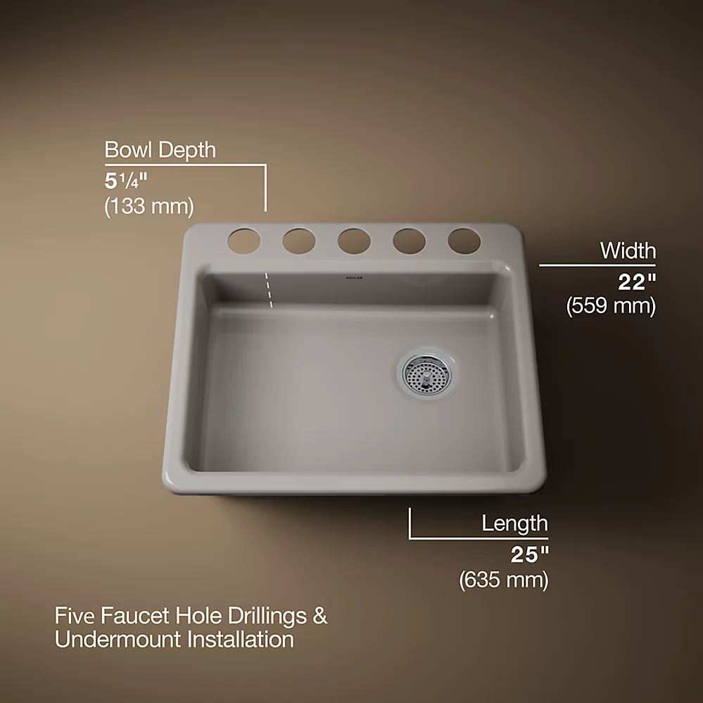 Kohler 5479-5U-TRF Riverby 25 Single Basin Sink