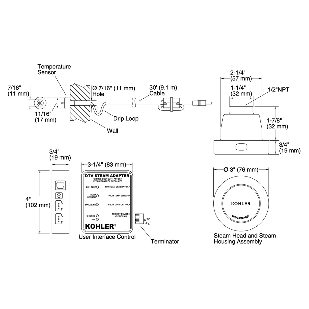 Kohler 5548-K1-BN Dtv+ Steam Adapter Kit, Single
