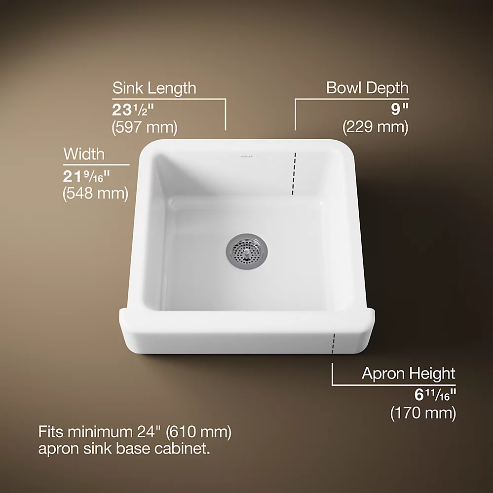 Kohler 5664-0 Whitehaven, Uc, 24 , Short Apron Sink
