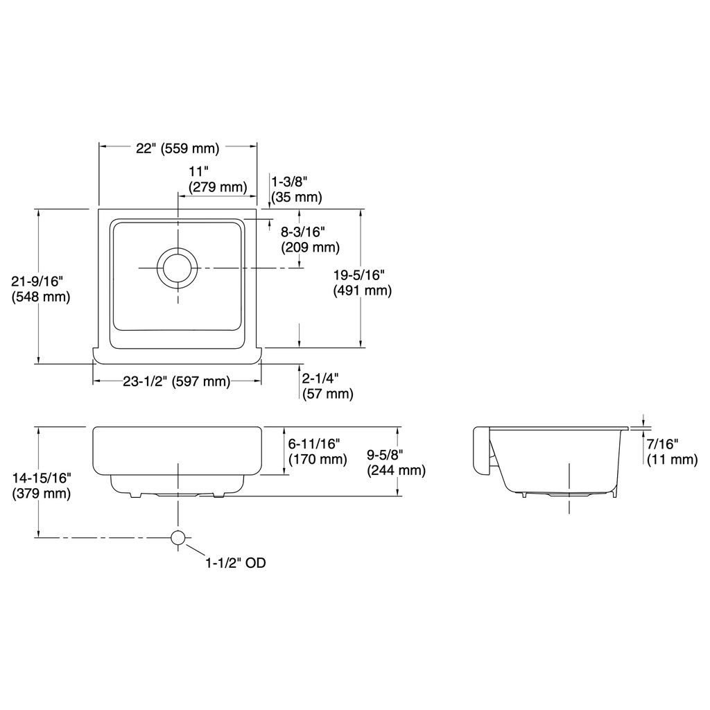 Kohler 5664-0 Whitehaven, Uc, 24 , Short Apron Sink