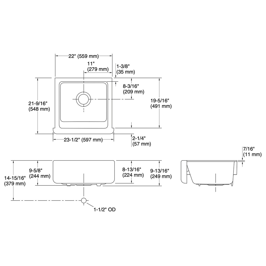 Kohler 5665-7 Whitehaven, Uc, 24 , Tall Apron Sink