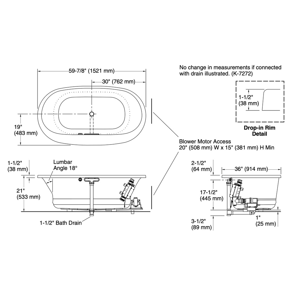 Kohler 5714-GH-96 Underscore 60 Oval Heated Bbm Bath