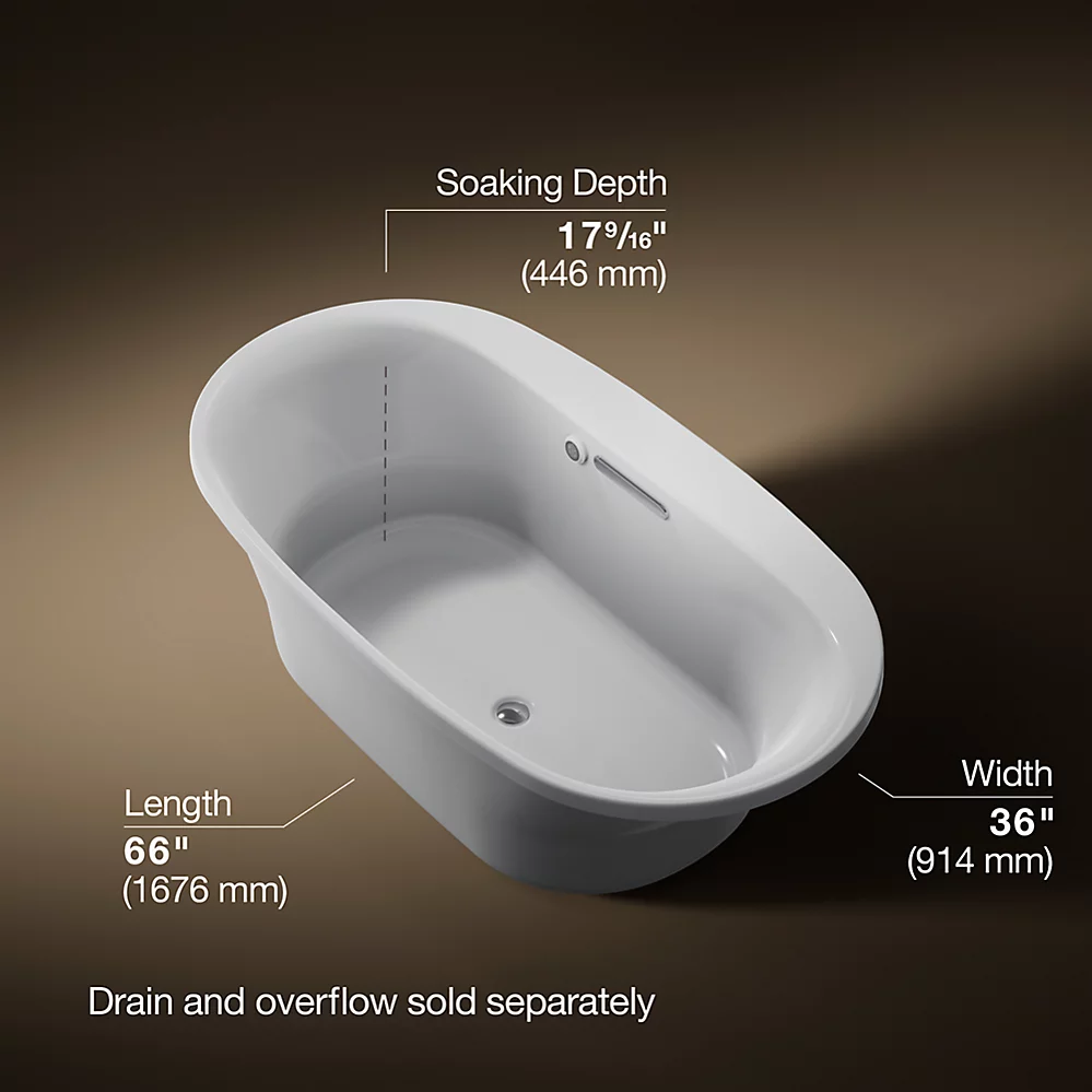 Kohler 5715-W1-95 Underscore 66X36 Oval Bath W/Bask