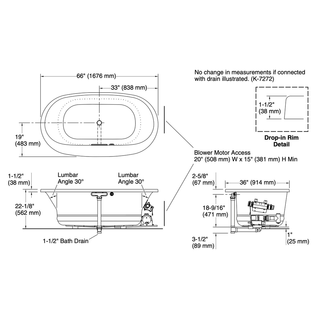 Kohler 5716-GH-0 Underscore 66 Oval Heated Bbm Bath