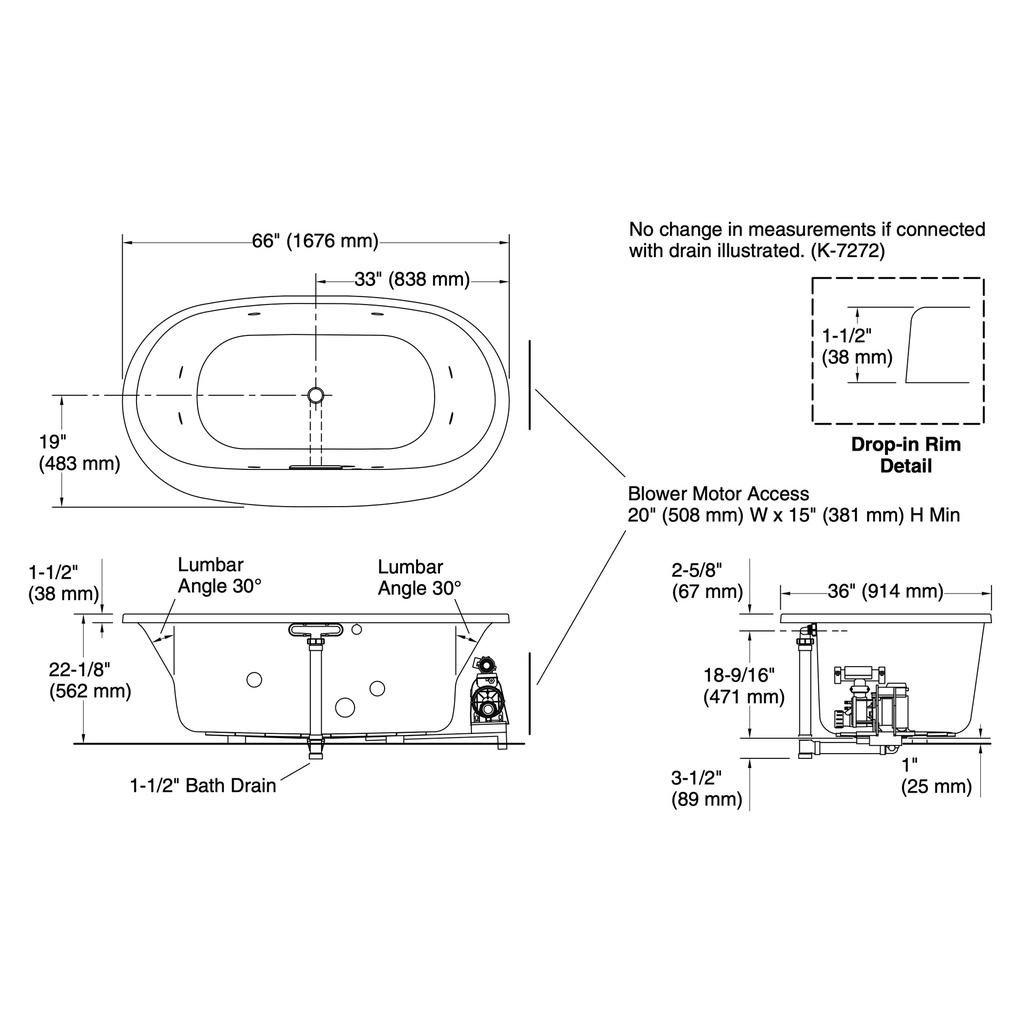 Kohler 5716-JH-96 Underscore 66X36 Oval Fj Whirlpool