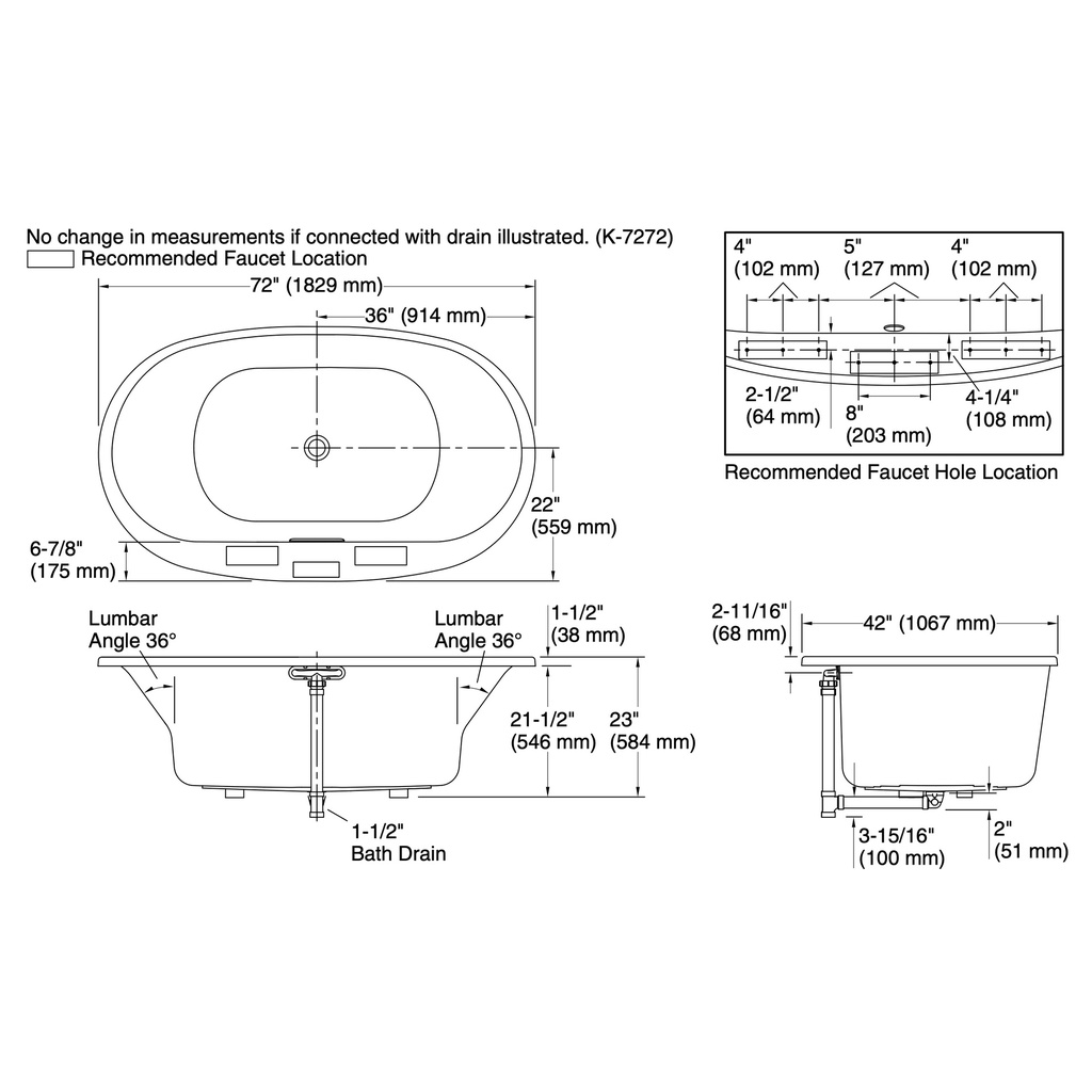 Kohler 5717-96 Underscore 72X42 Oval Di Bath
