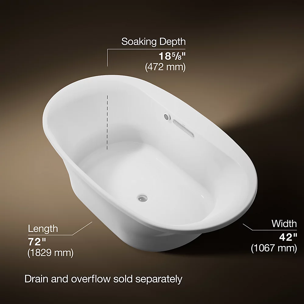 Kohler 5717-W1-0 Underscore 72X42 Oval Bath W/Bask