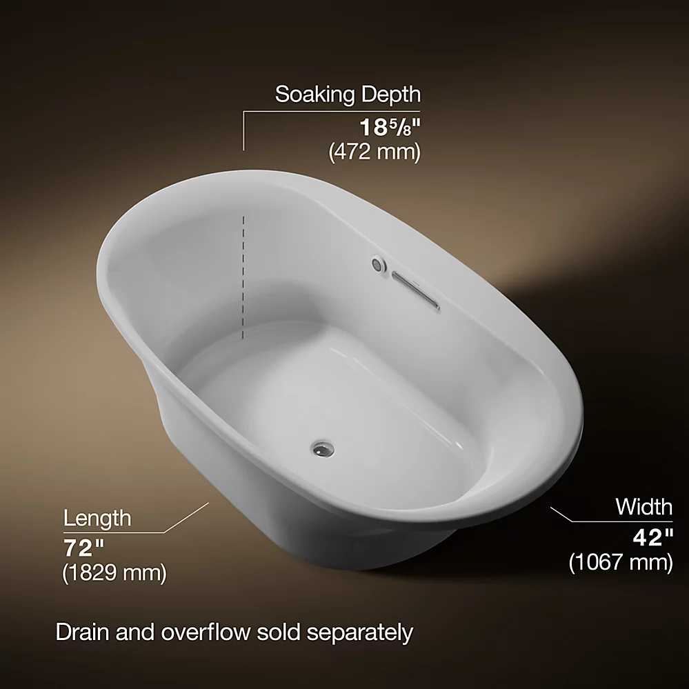 Kohler 5717-W1-95 Underscore 72X42 Oval Bath W/Bask