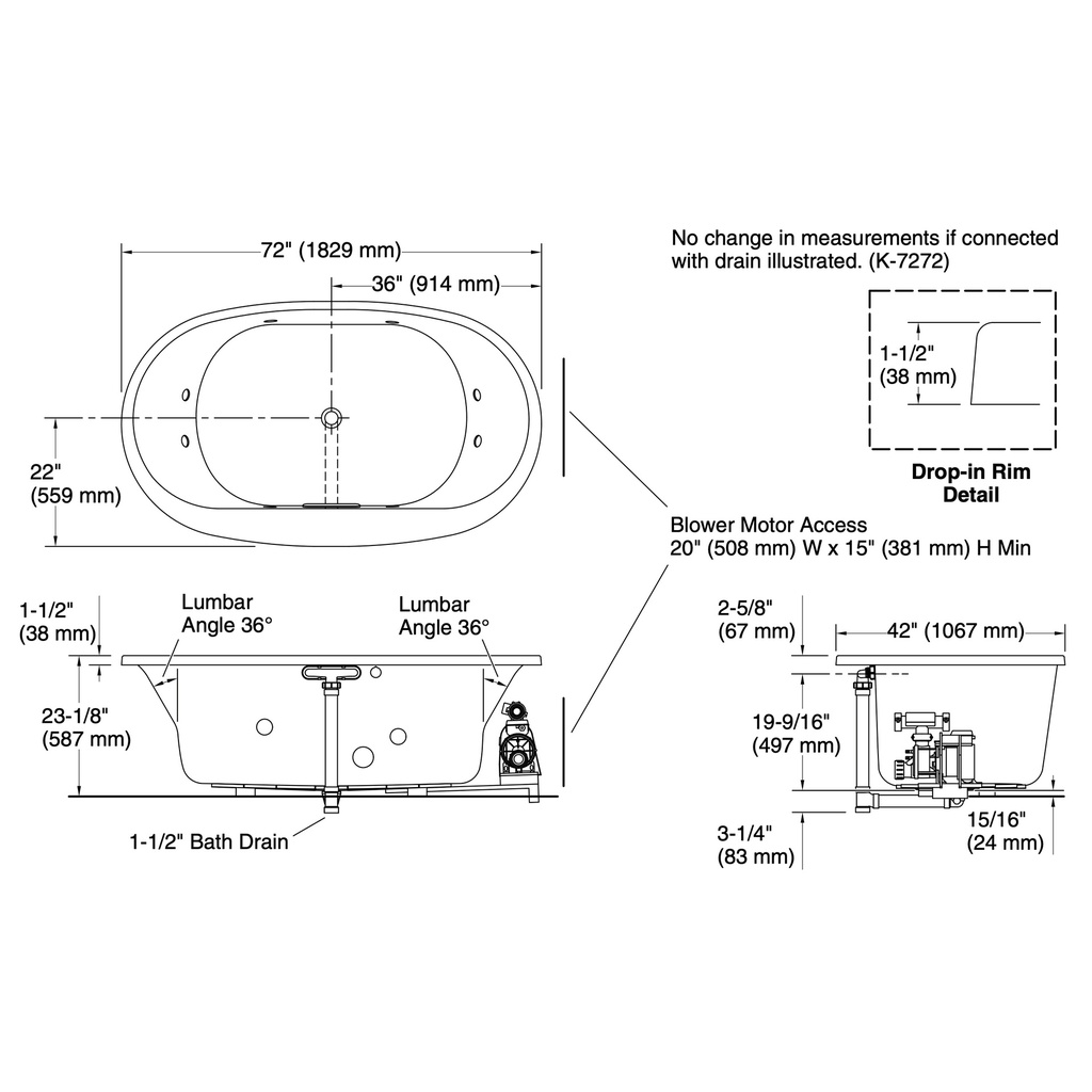 Kohler 5718-JH-0 Underscore 72X42 Oval Fj Whirlpool