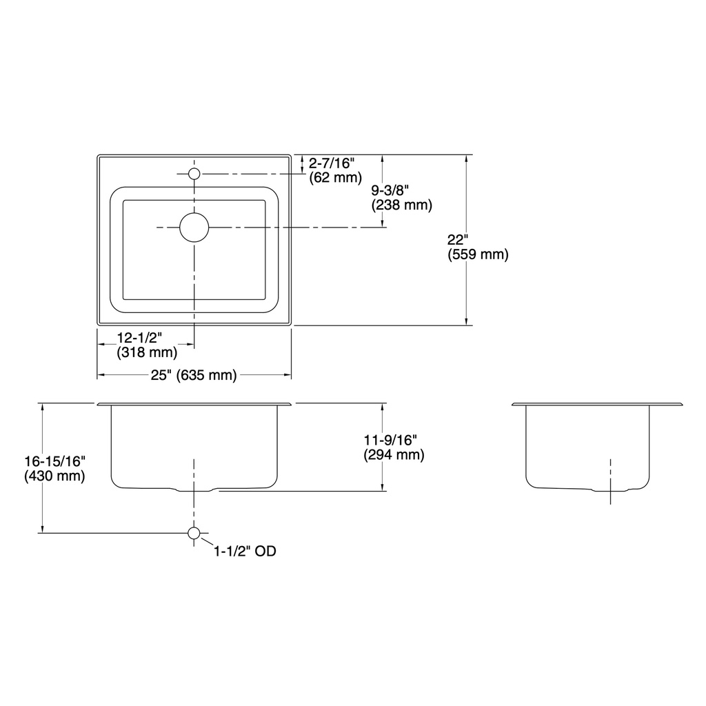 Kohler 5798-1-NA Ballad 25X22 Top-Mount Utility Sink