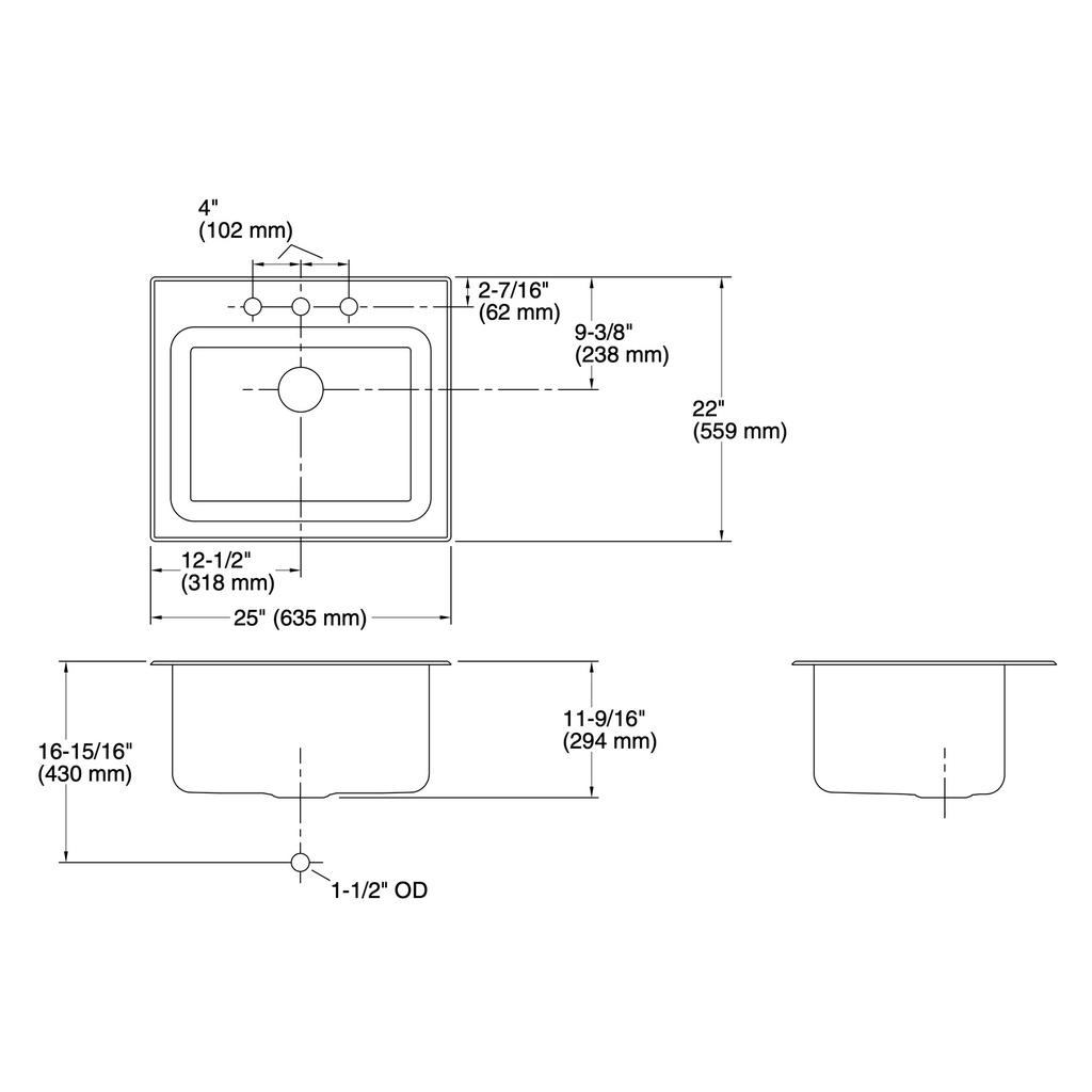 Kohler 5798-3-NA Ballad 25X22 Top-Mount Utility Sink