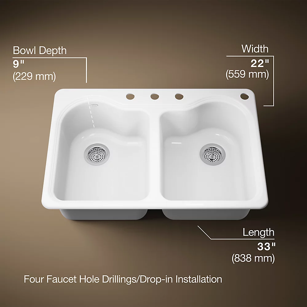 Kohler 5818-4-0 Hartland Dbl Equal, Sr, Sink 4 Hole