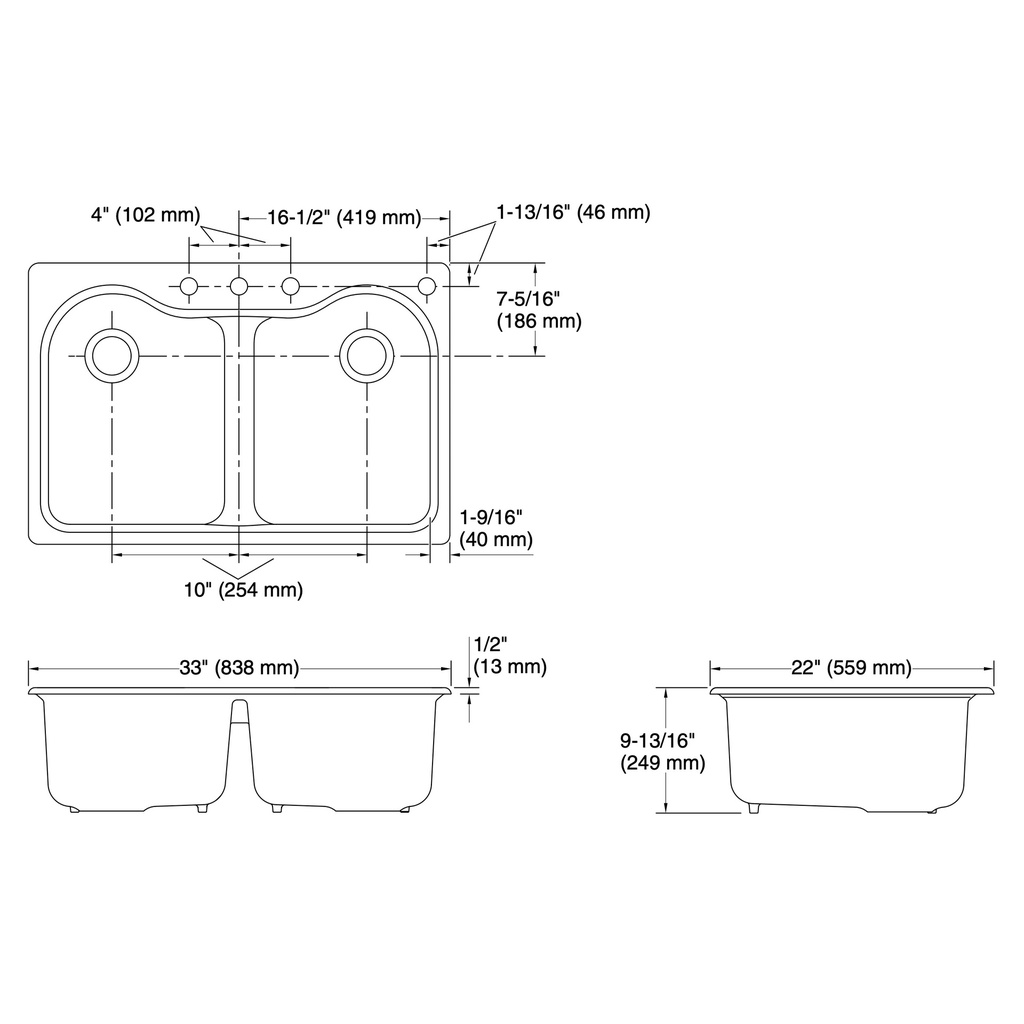 Kohler 5818-4-0 Hartland Dbl Equal, Sr, Sink 4 Hole
