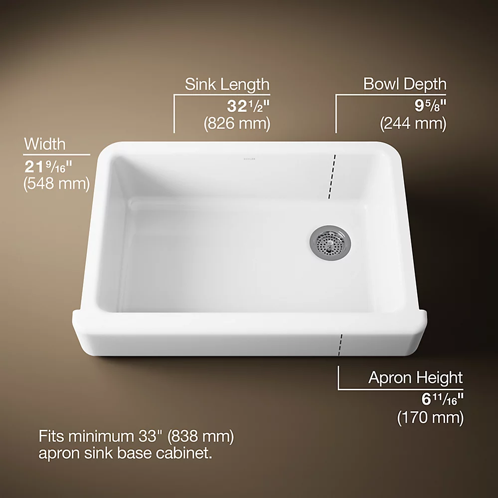Kohler 5826-0 Whitehaven, Uc, 33 , Short Apron Sink