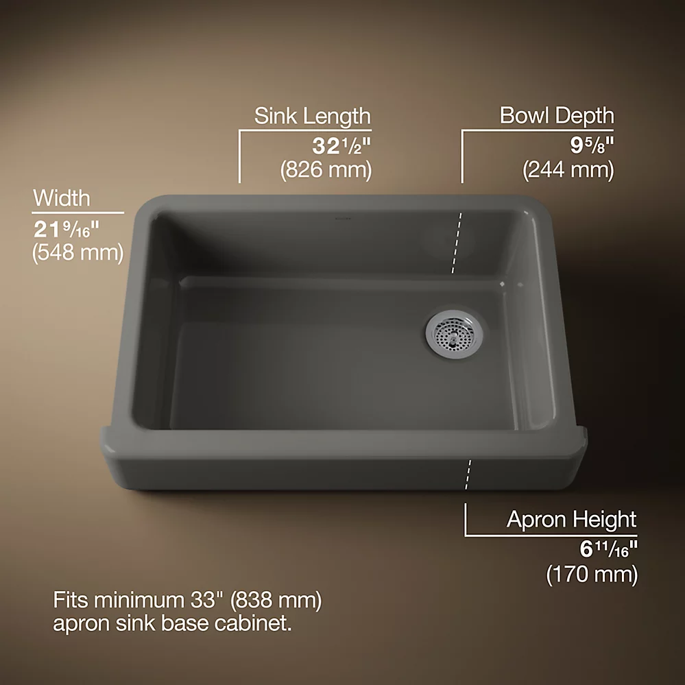 Kohler 5826-58 Whitehaven, Uc, 33 , Short Apron Sink