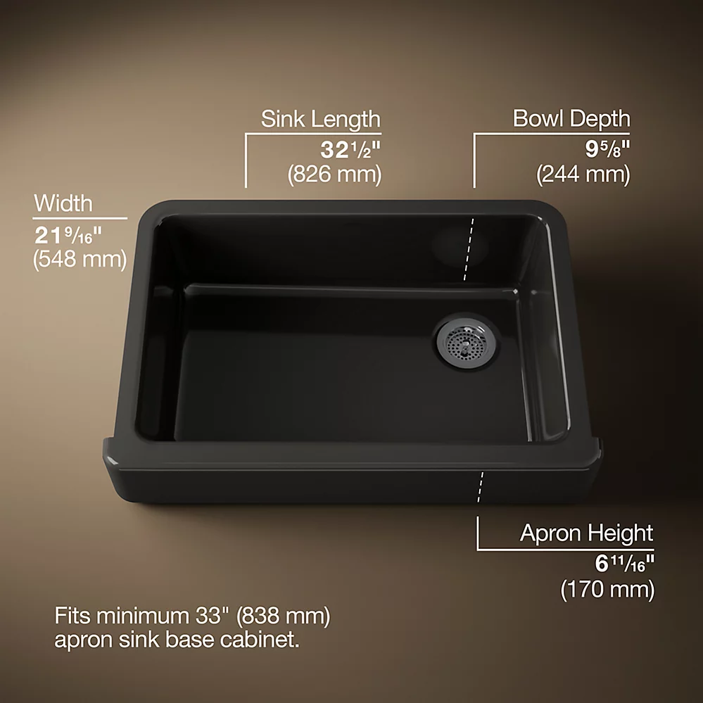 Kohler 5826-7 Whitehaven, Uc, 33 , Short Apron Sink