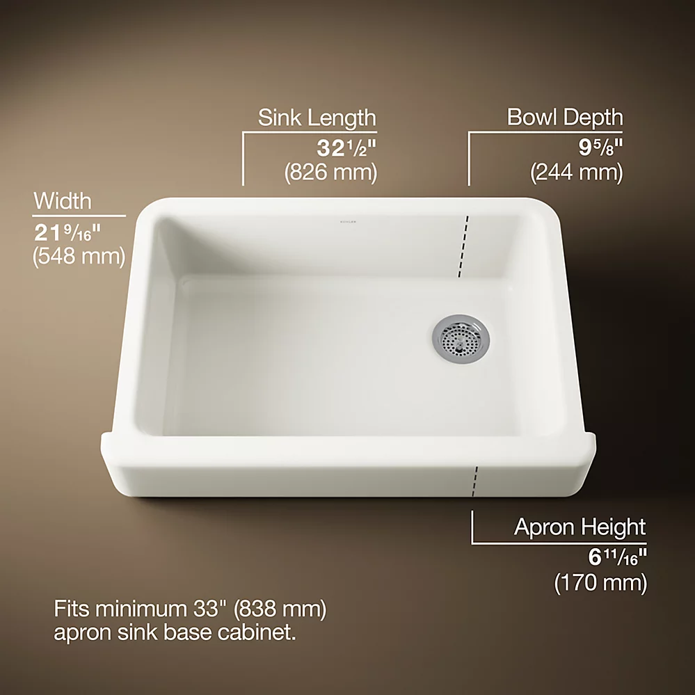 Kohler 5826-96 Whitehaven, Uc, 33 , Short Apron Sink