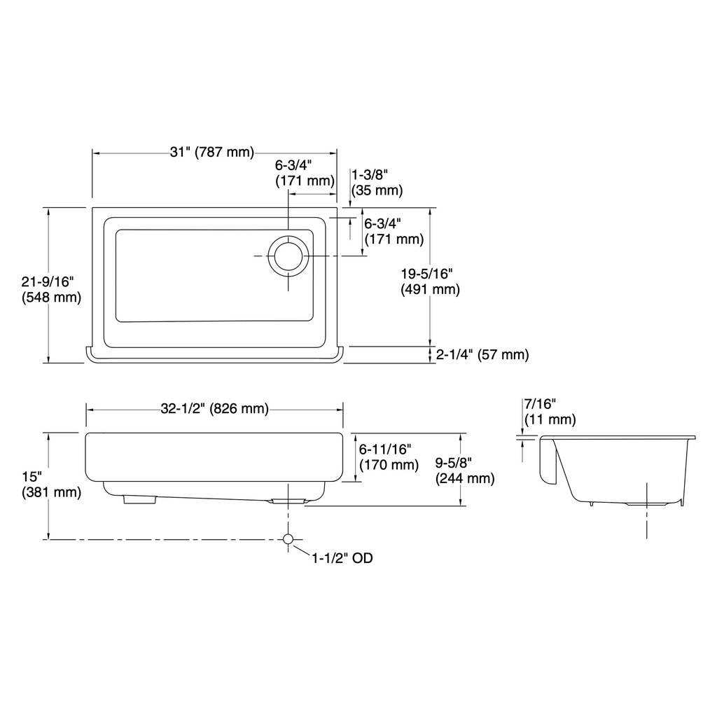 Kohler 5826-96 Whitehaven, Uc, 33 , Short Apron Sink