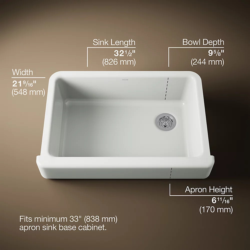 Kohler 5826-FF Whitehaven, Uc, 33 , Short Apron Sink
