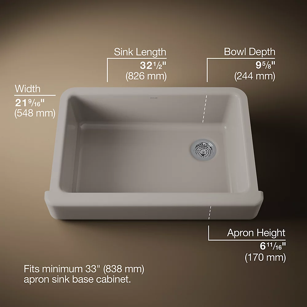 Kohler 5826-TRF Whitehaven Uc 33 Short Apron Sink