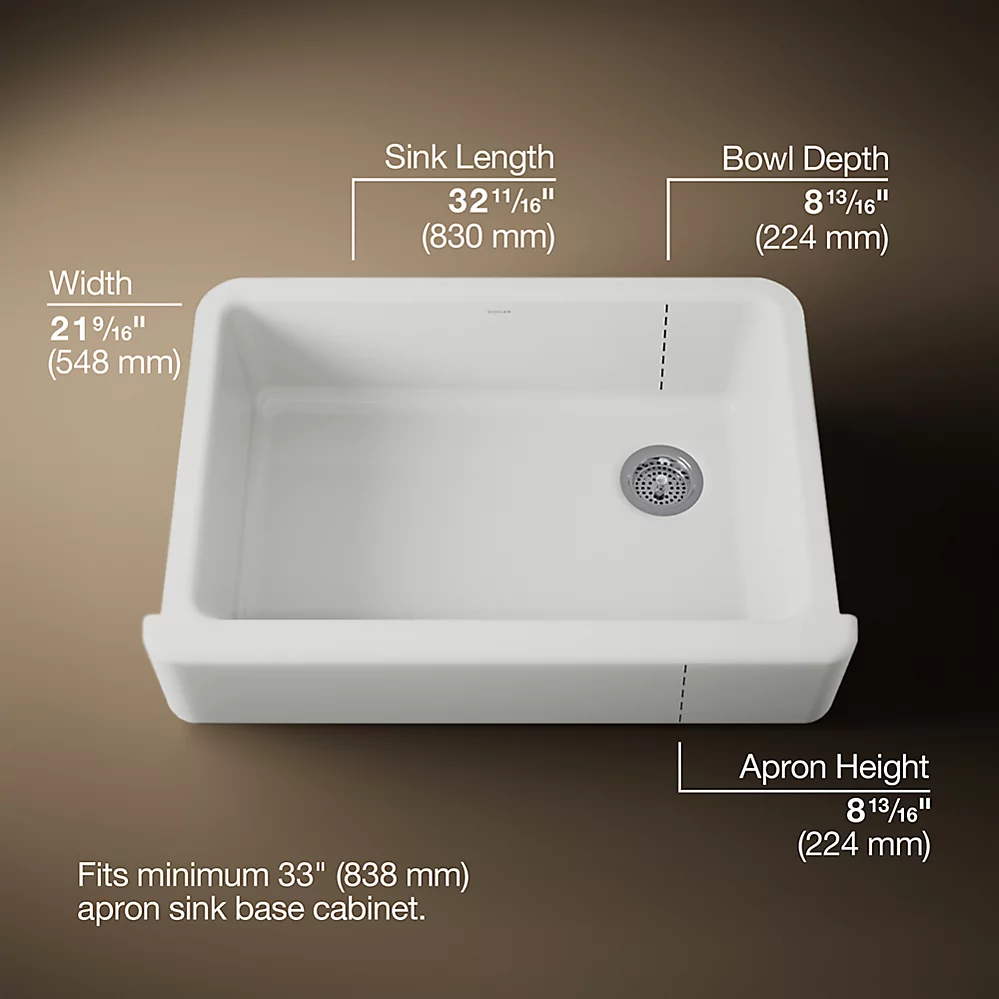 Kohler 5827-0 Whitehaven, Uc, 33 , Tall Apron Sink