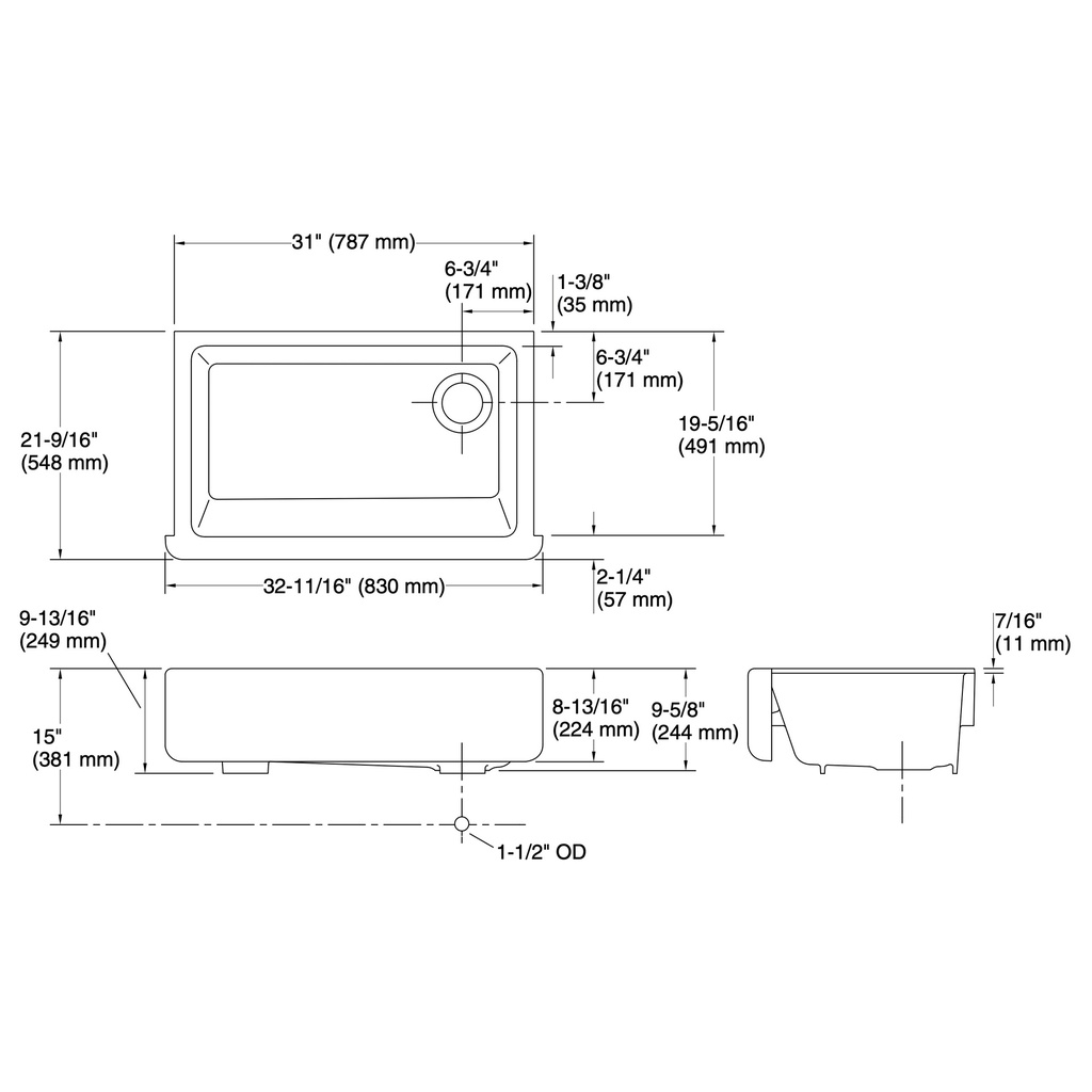 Kohler 5827-96 Whitehaven, Uc, 33 , Tall Apron Sink