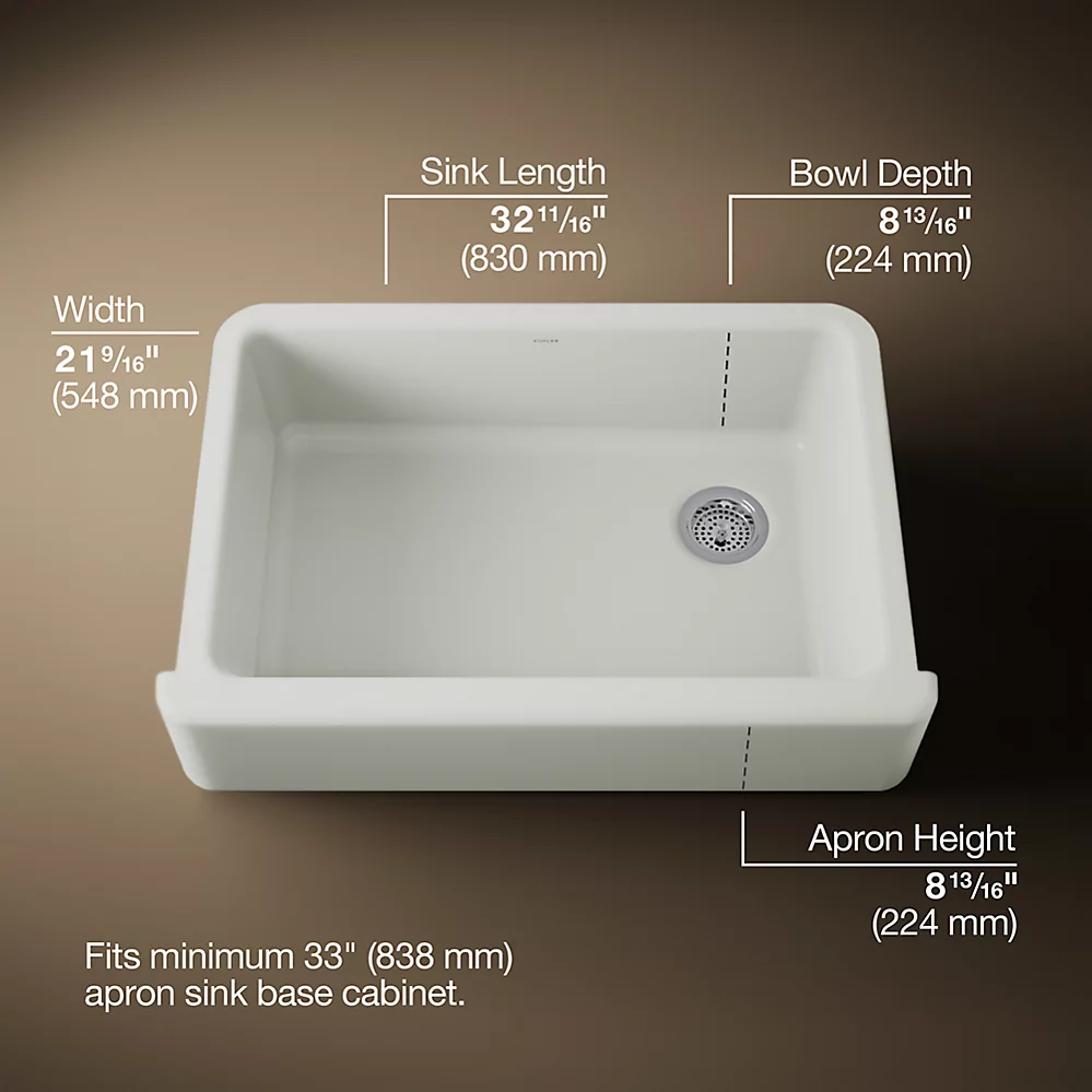 Kohler 5827-NY Whitehaven, Uc, 33 , Tall Apron Sink