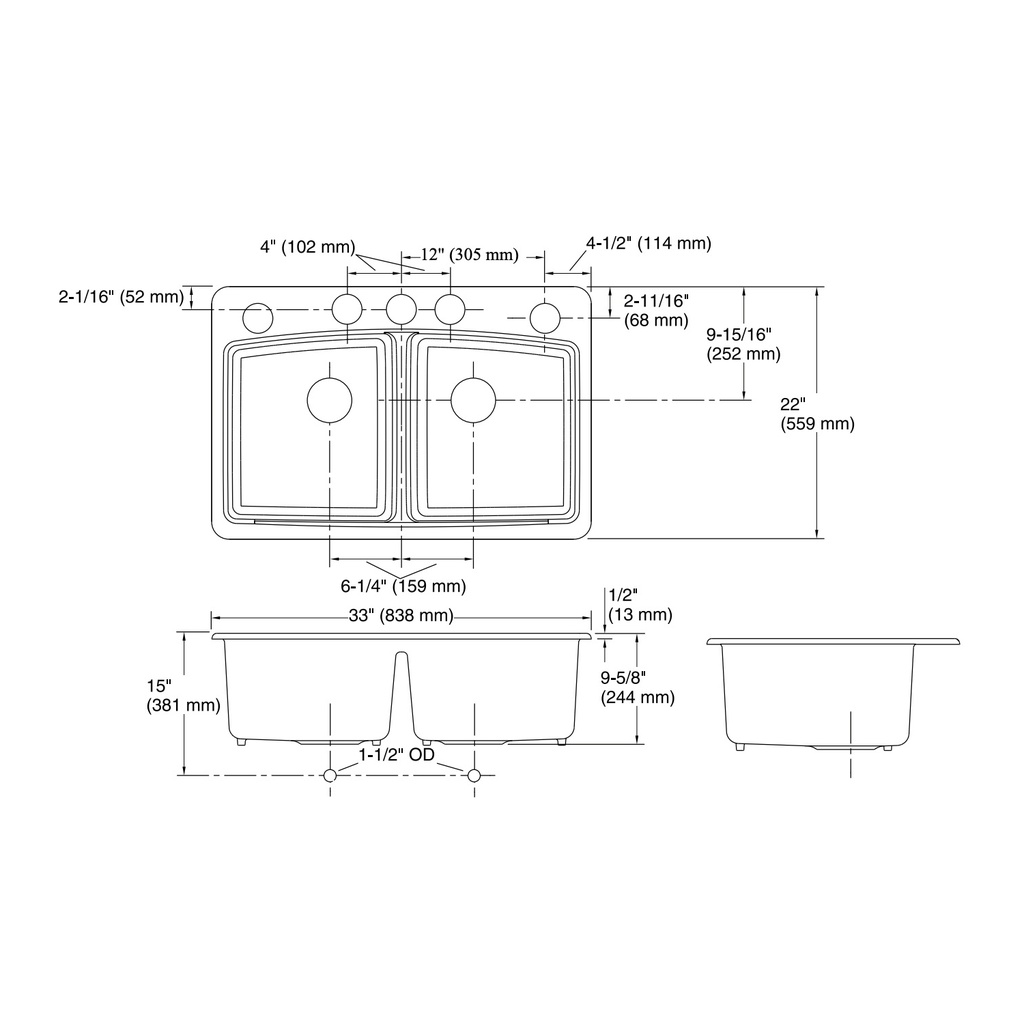 Kohler 5846-5U-0 Brookfield Sink, De, Uc, 5U-Hole