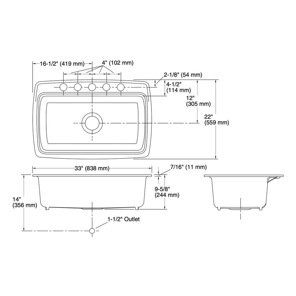 Kohler 5864-5U-7 Cape Dory Uc Sink 33X22