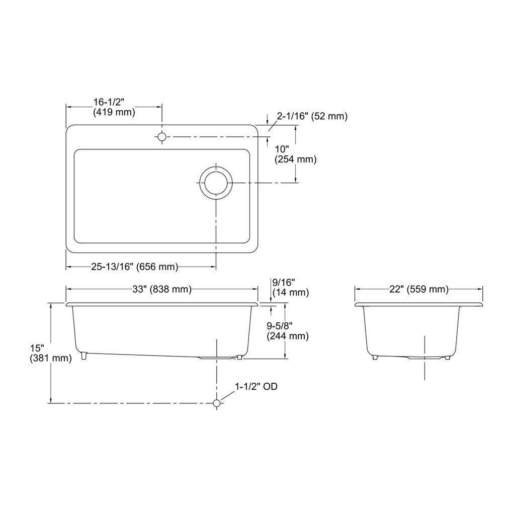 Kohler 5871-1A2-96 Riverby Sink, Single, Sr, 1-Hole