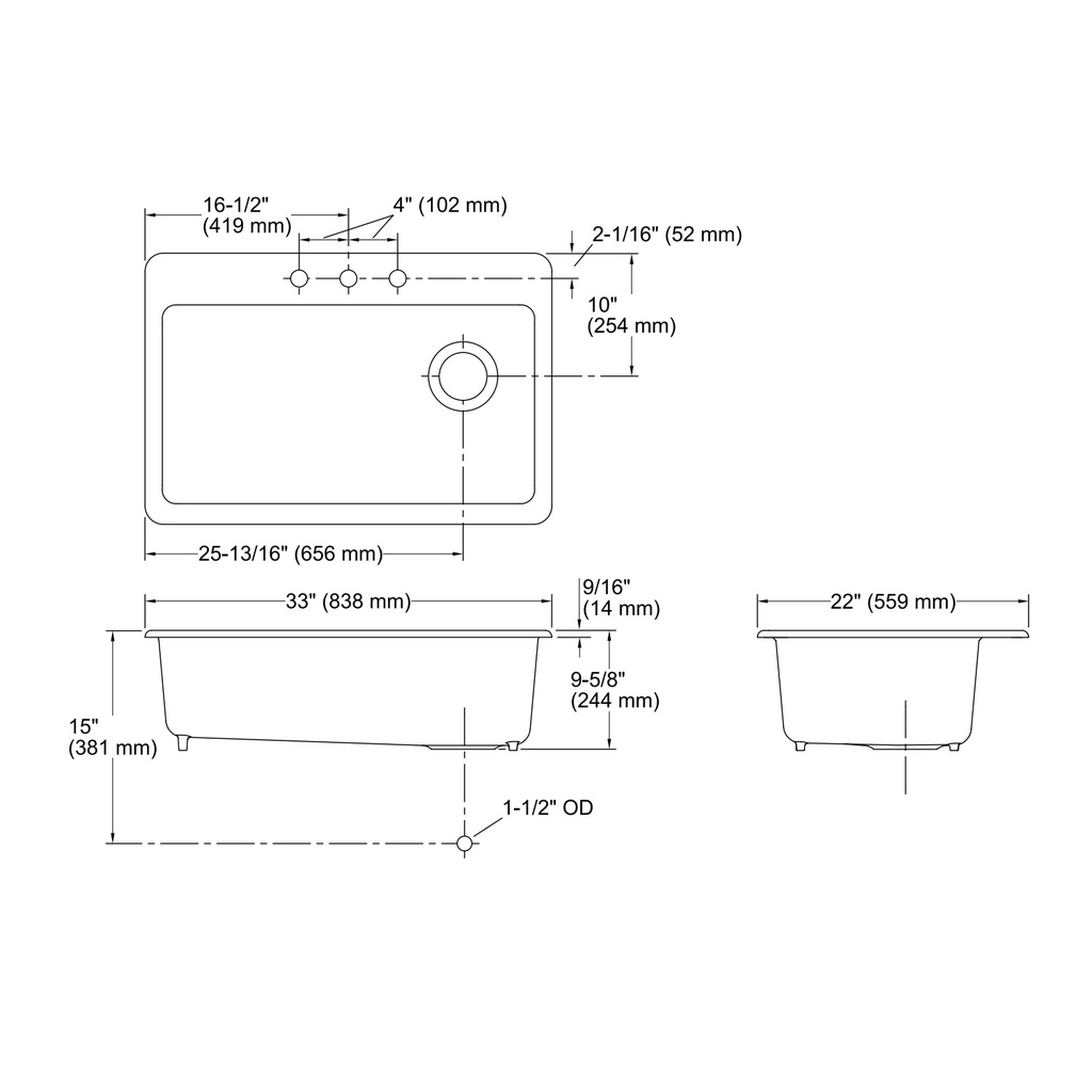 Kohler 5871-3A2-0 Riverby Sink, Single, Sr, 3-Hole