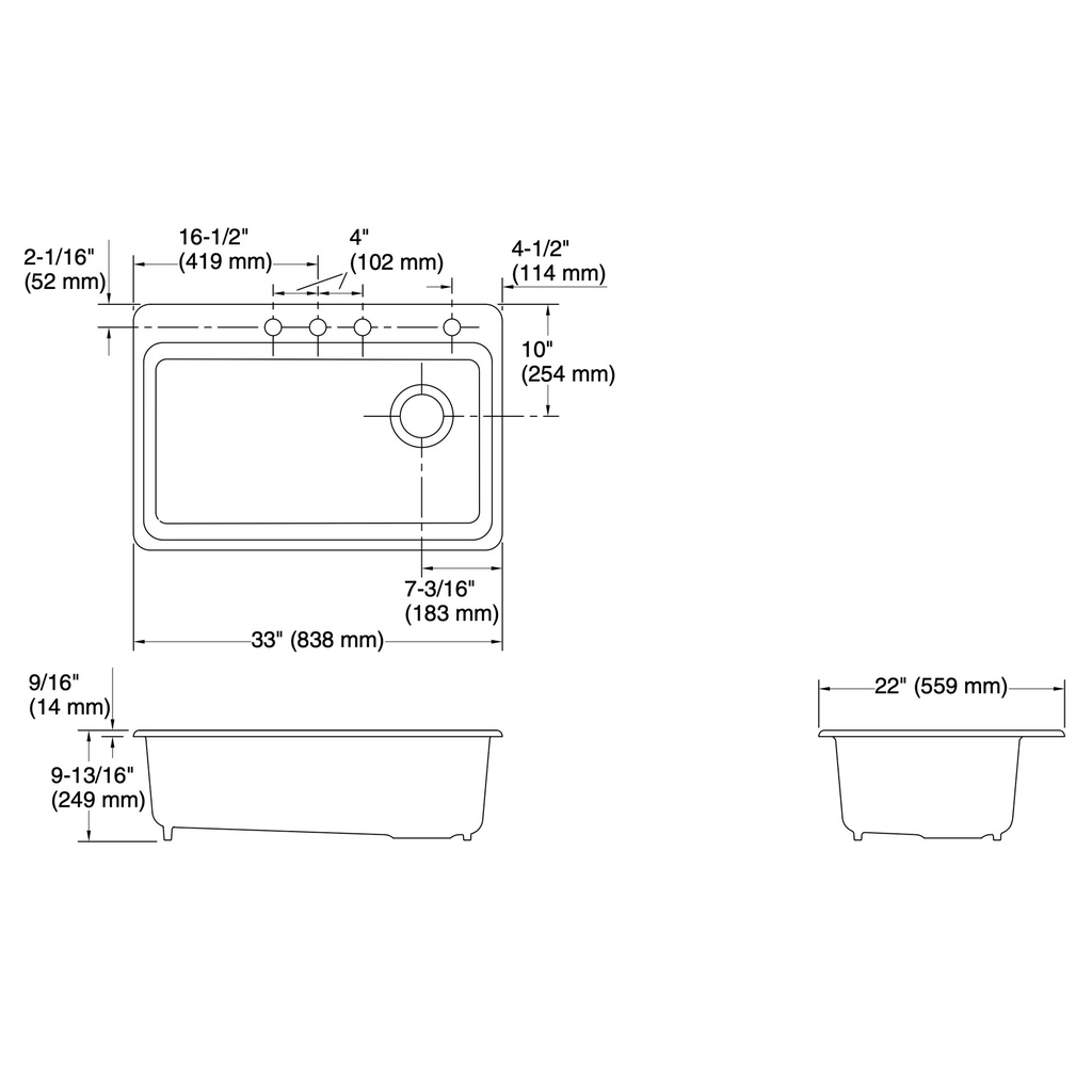 Kohler 5871-4A1-7 Riverby Sink Single Sr 4-Hole