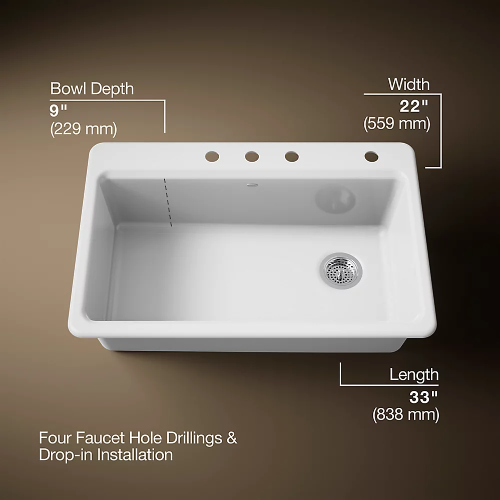 Kohler 5871-4A2-0 Riverby Sink, Single, Sr, 4-Hole
