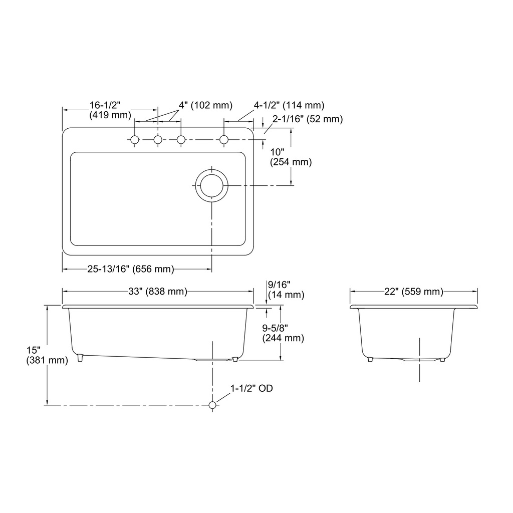 Kohler 5871-4A2-0 Riverby Sink, Single, Sr, 4-Hole