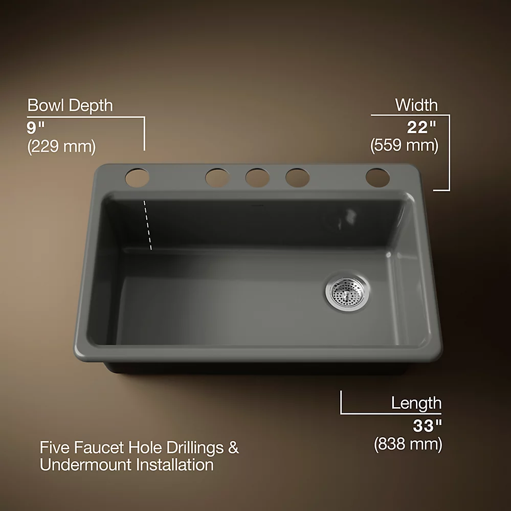 Kohler 5871-5UA3-58 Riverby Sink, Single, Uc, 5U-Hole