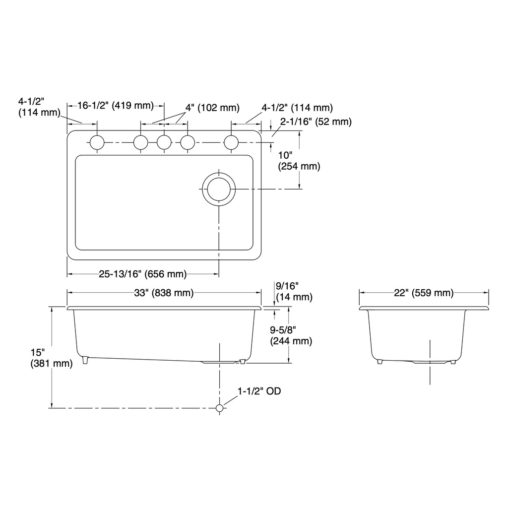 Kohler 5871-5UA3-95 Riverby Sink, Single, Uc, 5U-Hole
