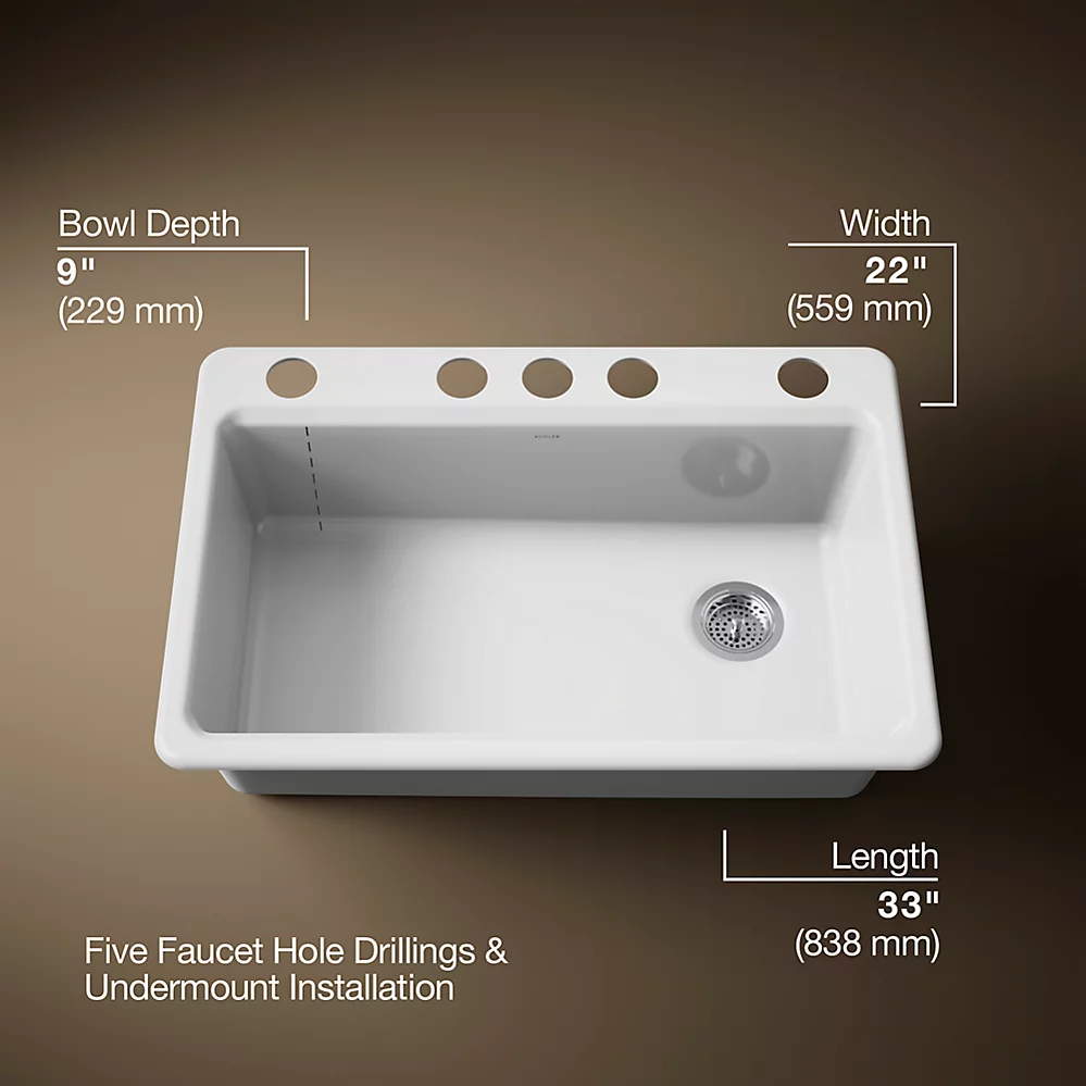 Kohler 5871-5UPC-0 Riverby Sink Single Uc 5U-Hole
