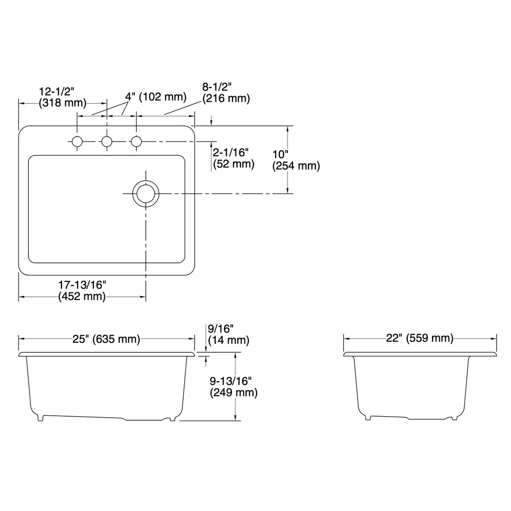 Kohler 5872-3A1-96 Riverby Sink, Single, Sr, 3-Hole