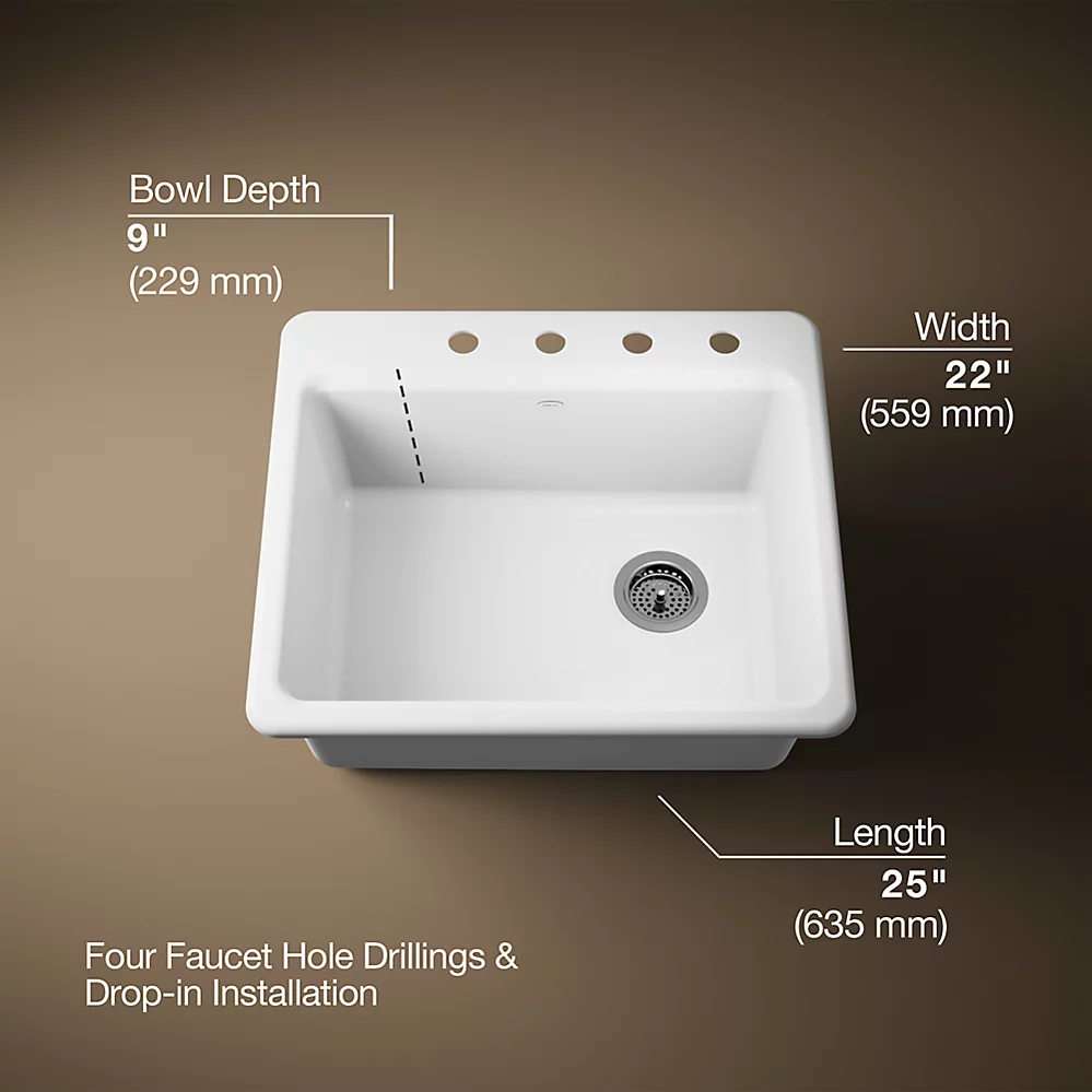 Kohler 5872-4A1-0 Riverby Sink, Single, Sr, 4-Hole