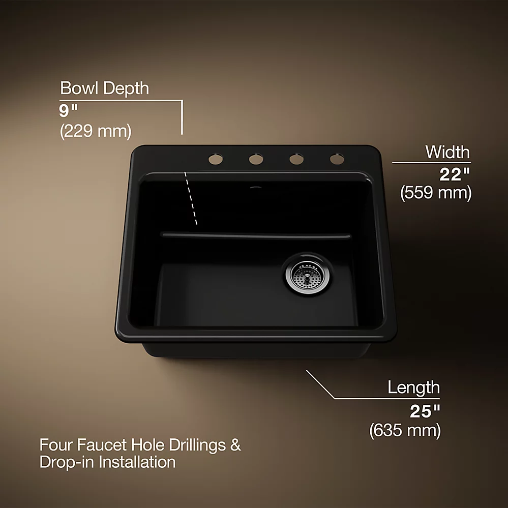 Kohler 5872-4A1-7 Riverby Sink, Single, Sr, 4-Hole