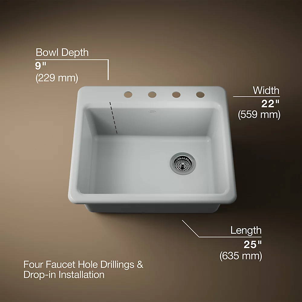 Kohler 5872-4A1-95 Riverby Sink, Single, Sr, 4-Hole