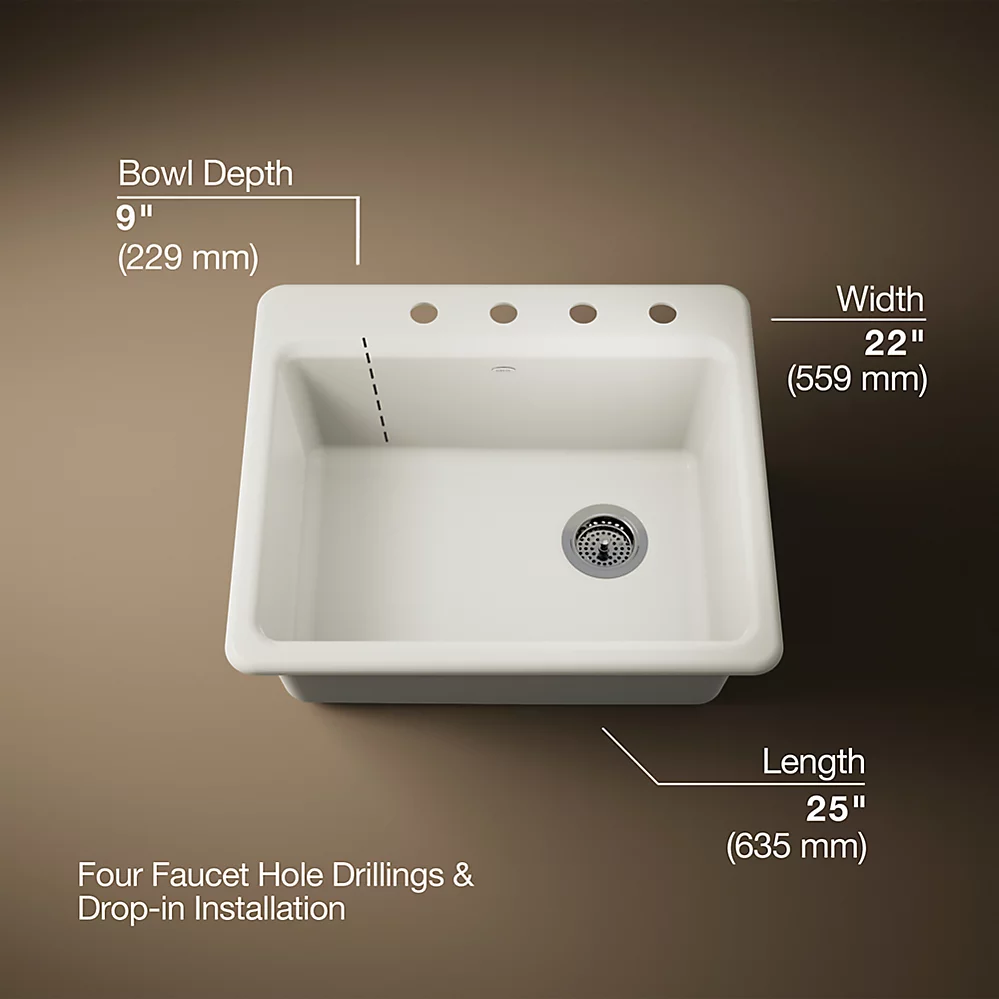 Kohler 5872-4A1-96 Riverby Sink, Single, Sr, 4-Hole
